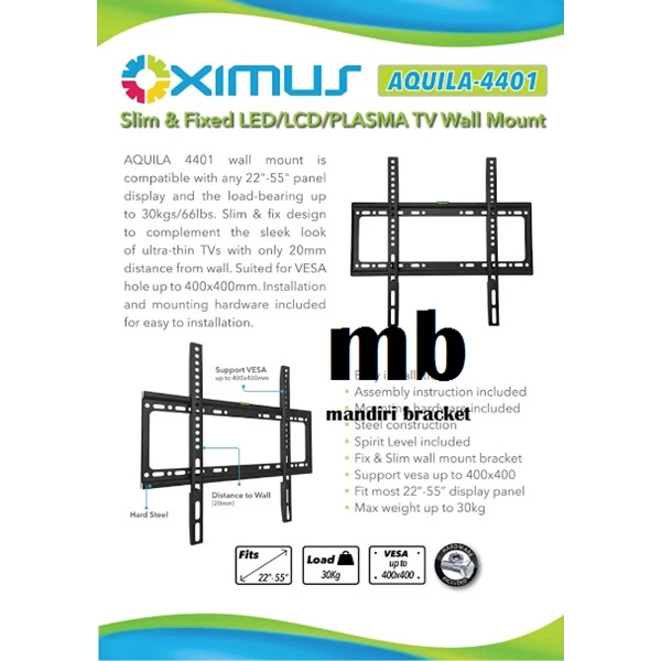 Bracket TV LED Monitor Oximus Aquila 4401 22" - 55" model fixed 