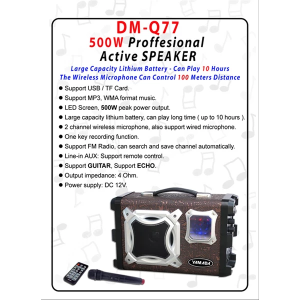 Speaker Aktif multifungsi YAMADA DM-Q77 Portable megaphone
