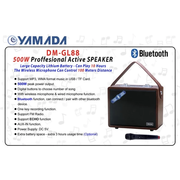 Speaker Portable YAMADA DM-GL88 Speaker Wireless Microphone Music Bass MP3